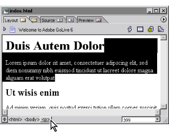 Click a tag in the markup tree bar to select the entire element.