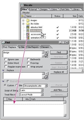 Drag files into the Find window to add them to the search.