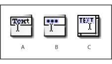 Illustration of the text icons with these callouts: A. Text Field icon, B. Password icon, and C. Text Area icon.