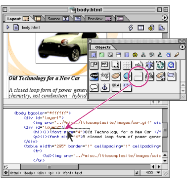 Inserting a line element by dragging the Line icon to the Source Code Editor