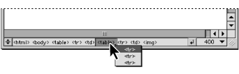 Using the markup tree bar to select an element within another element