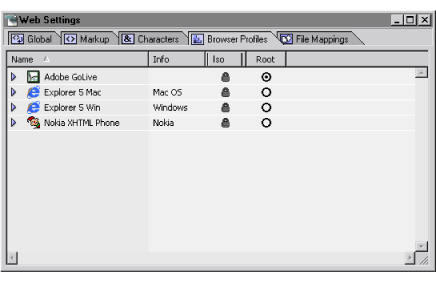 Browser Profiles tab of Web Settings