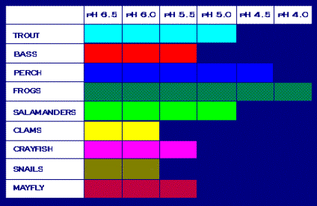 [Chart showing minimum pH tolerated by various species]